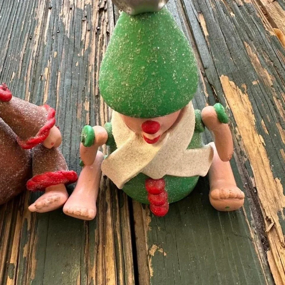 Vintage Style Barefoot Elf Christmas Ornaments Set of 2 Kitsch Holiday Decor‎